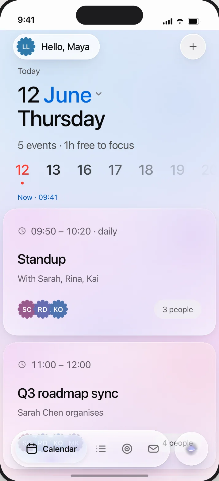 The calendar, light theme