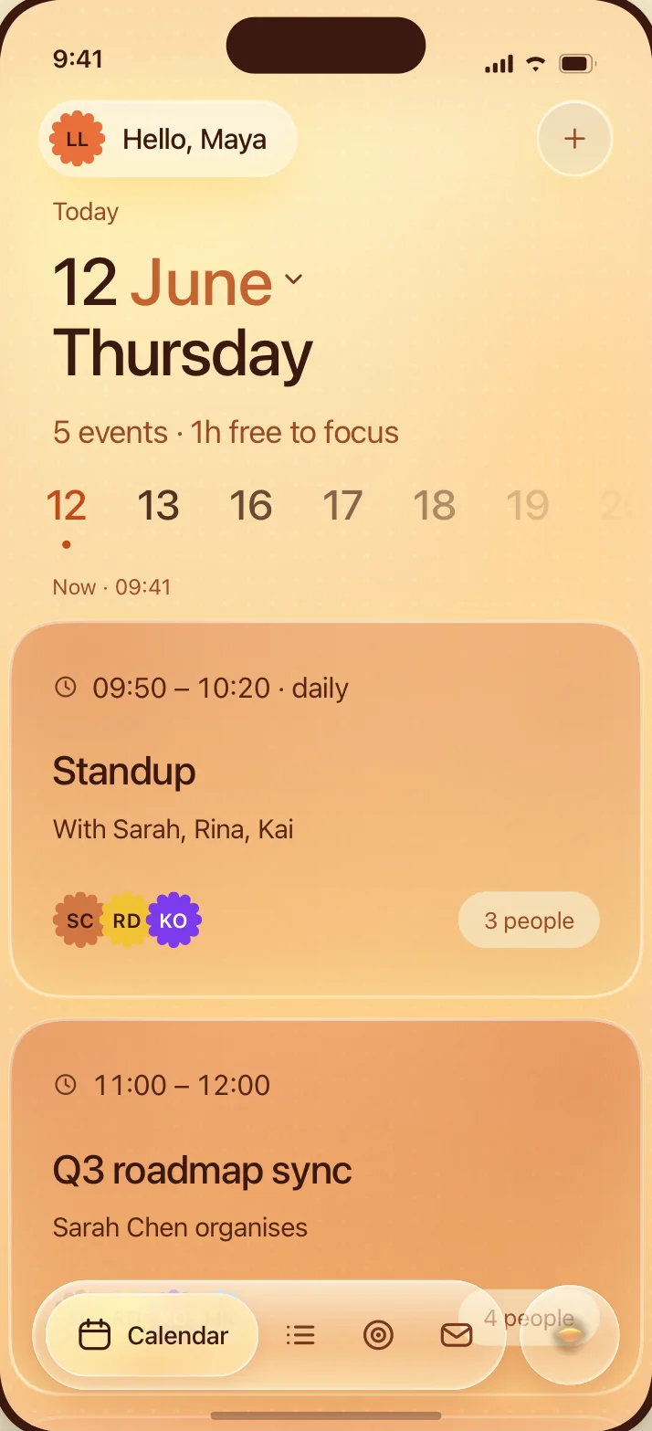 The calendar, warm theme