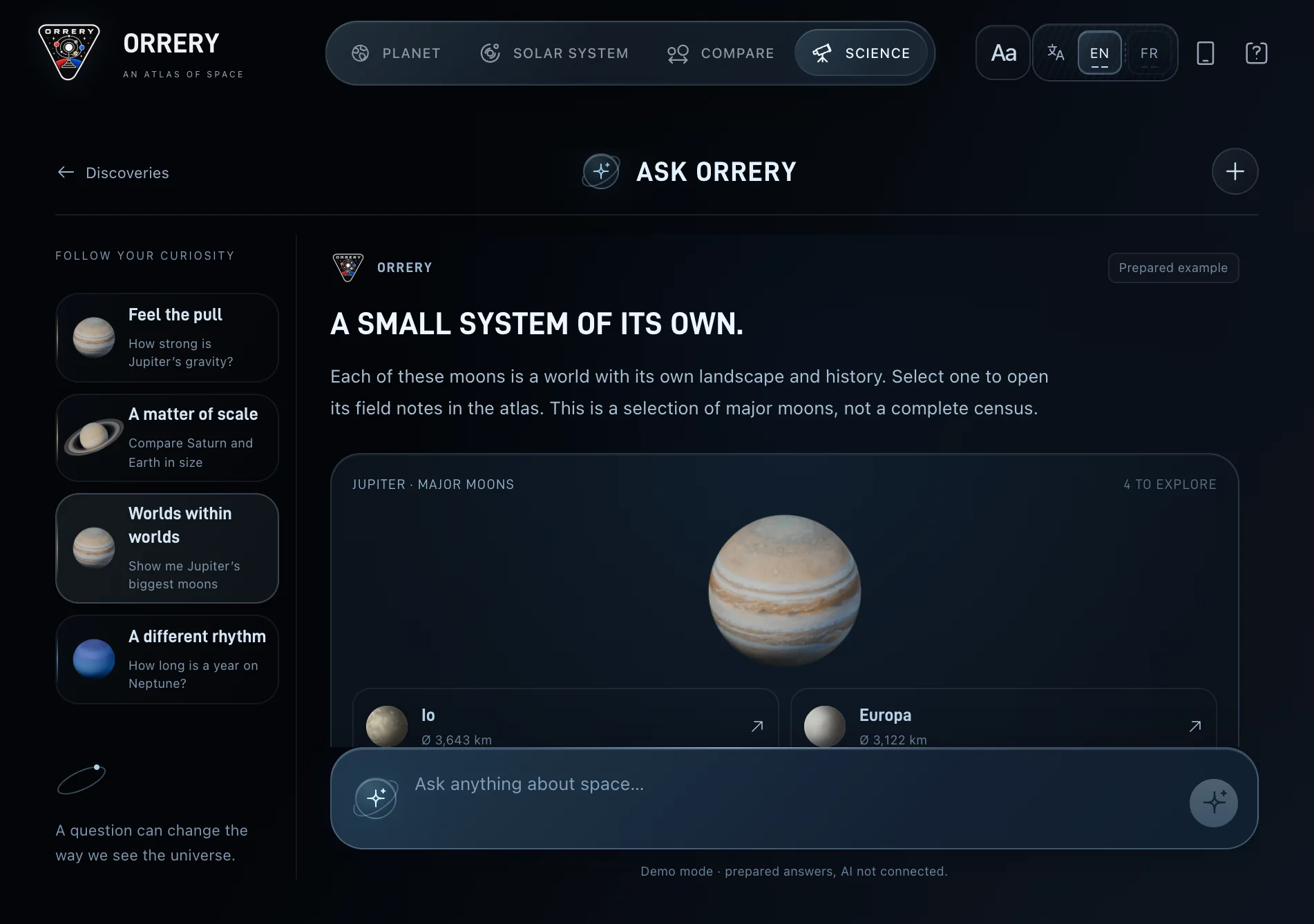 Ask Orrery: a small system of its own, Jupiter’s major moons to explore