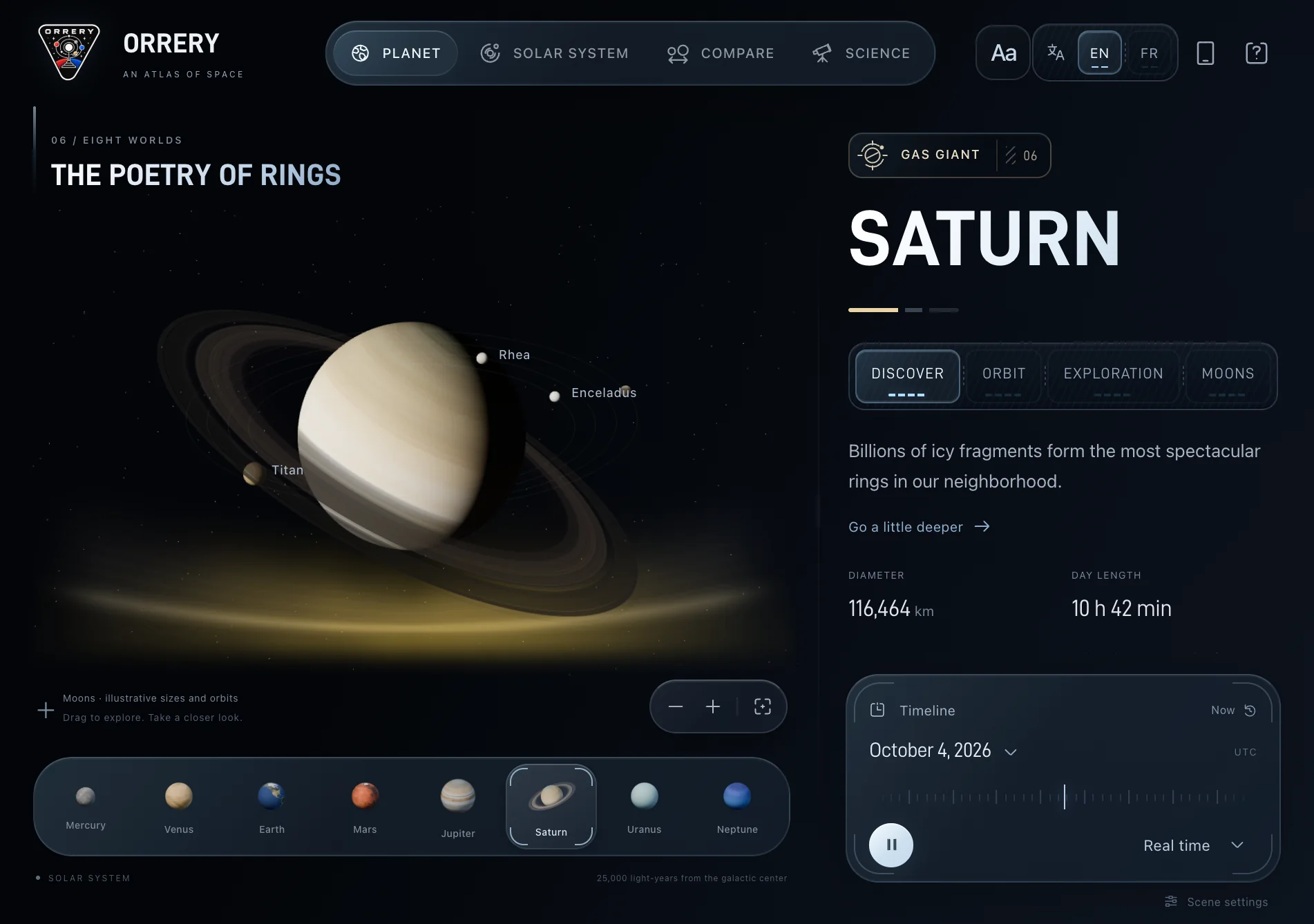 Orrery, key screens