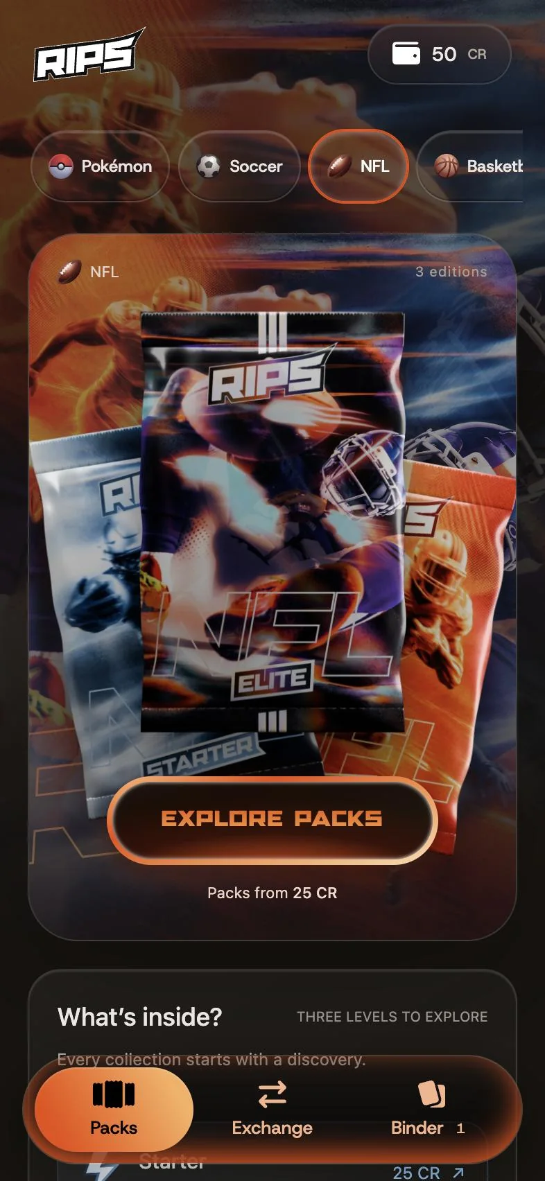 The NFL home, its three packs fanned out